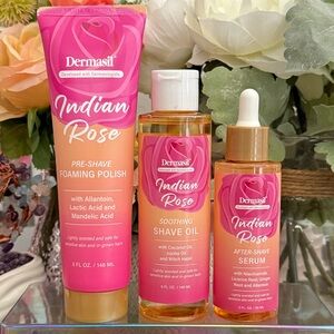 🆕🪷 DERMASIL LIMITED EDITION “INDIAN ROSE” 3-PIECE WOMENS SHAVING CARE SET. NEW.